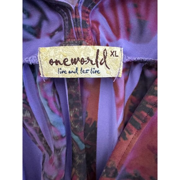 One World Purple Abstract Sublimation Print Empire Waist Dress Size XL Summer - Picture 4 of 7